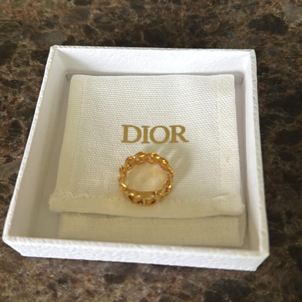 Dior Gold Chain Link 'CD' Logo Ring - Picture 2 of 7